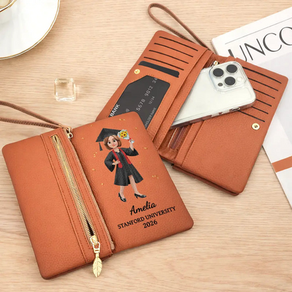 Congrats Graduate - Personalized Tri-Fold PU Leather Wristlet Wallet