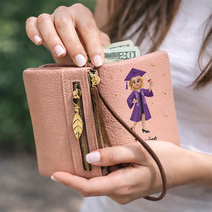 Congrats Graduate - Personalized Tri-Fold PU Leather Wristlet Wallet