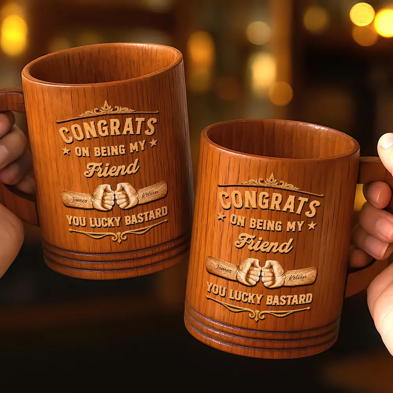 Congrats On Being My Brother Wood Carving Hand Punch - Personalized Wooden Mug