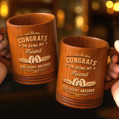 Congrats On Being My Brother Wood Carving Hand Punch - Personalized Wooden Mug