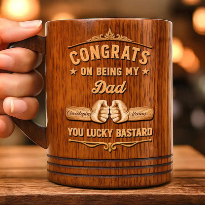 Congrats On Being My Brother Wood Carving Hand Punch - Personalized Wooden Mug