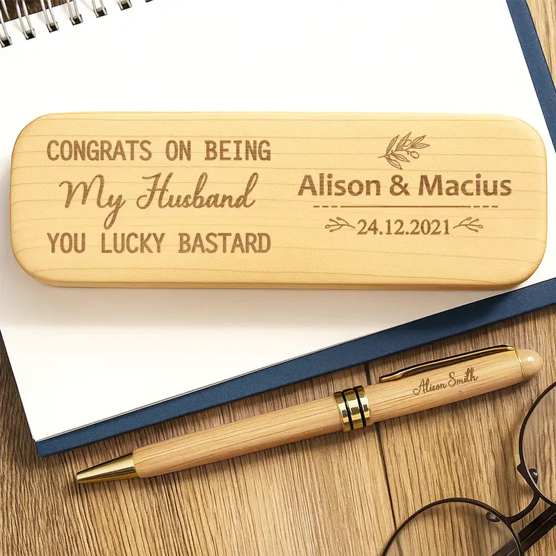 Congrats On Being My Husband - Personalized Wooden Pen Set