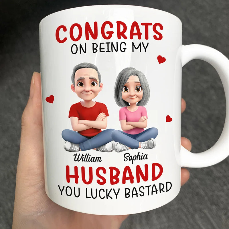 Congrats On Being My Husband 3D Effect Couple Cross Arms - Personalized Mug