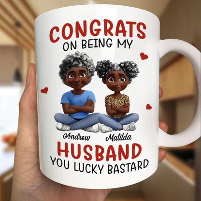 Congrats On Being My Husband 3D Effect Couple Cross Arms - Personalized Mug