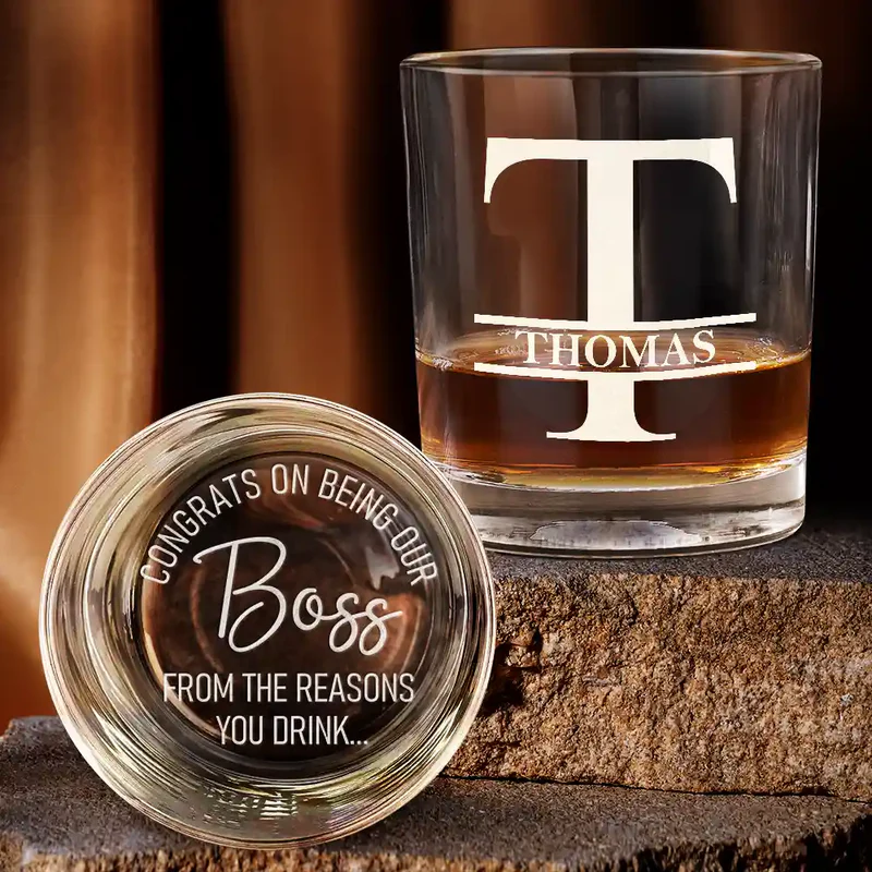 Congrats On Being Our Boss - Personalized Engraved Whiskey Glass