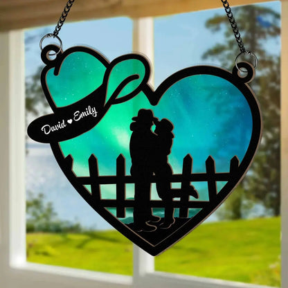 Couple - Cowboy And Cowgirl In Love- Personalized Window Hanging Suncatcher Ornament Hanging Suncatcher Ornament The Next Custom Gift