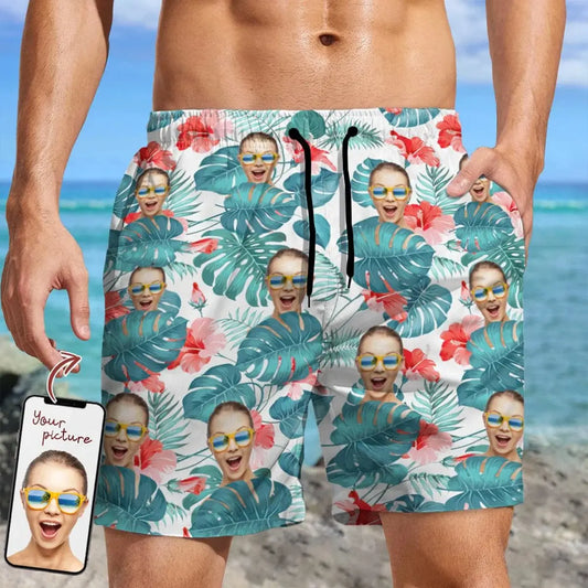 Couple - Custom Face Photo Hawaiian - Personalized Beach Short Beach Short The Next Custom Gift