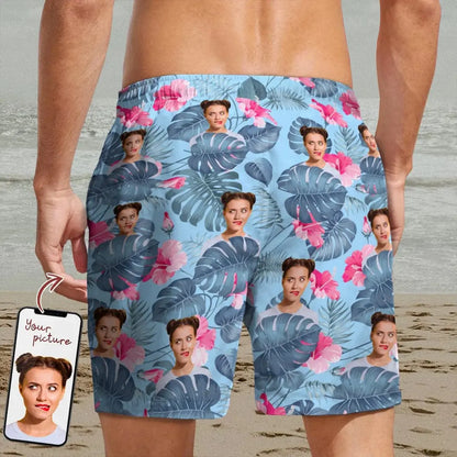 Couple - Custom Face Photo Hawaiian - Personalized Beach Short Beach Short The Next Custom Gift