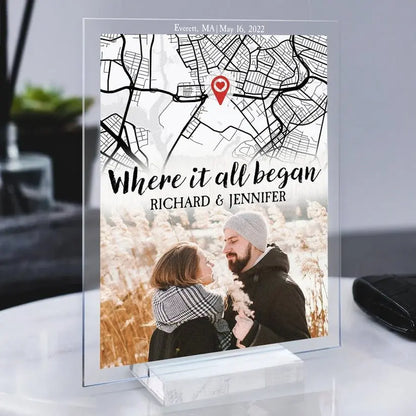 Couple - Custom Photo Where It All Began Location Map - Personalized Acrylic Plaque Acrylic Plaque The Next Custom Gift