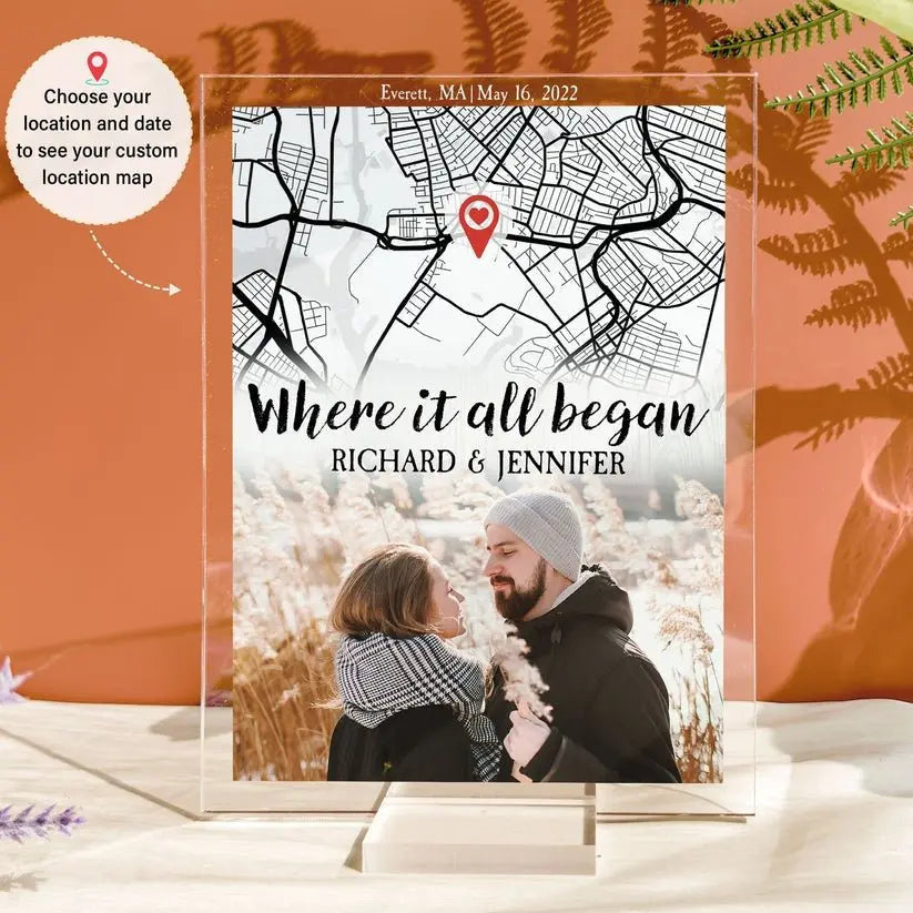 Couple - Custom Photo Where It All Began Location Map - Personalized Acrylic Plaque Acrylic Plaque The Next Custom Gift