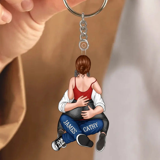 Couple - Hugging Together Couple - Personalized Acrylic Keychain