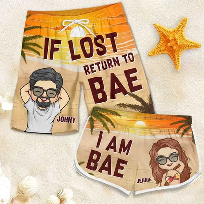 Couple  - If Lost Return To Bae  - Personalized Beach Short