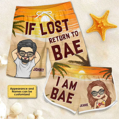 Couple  - If Lost Return To Bae  - Personalized Beach Short Beach Short The Next Custom Gift