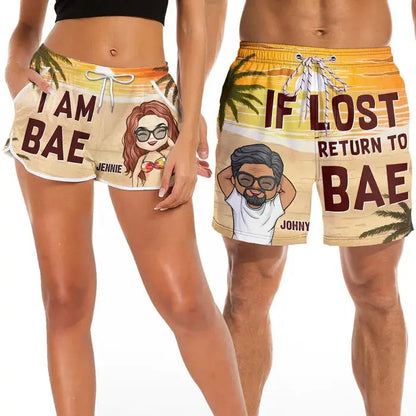 Couple  - If Lost Return To Bae  - Personalized Beach Short