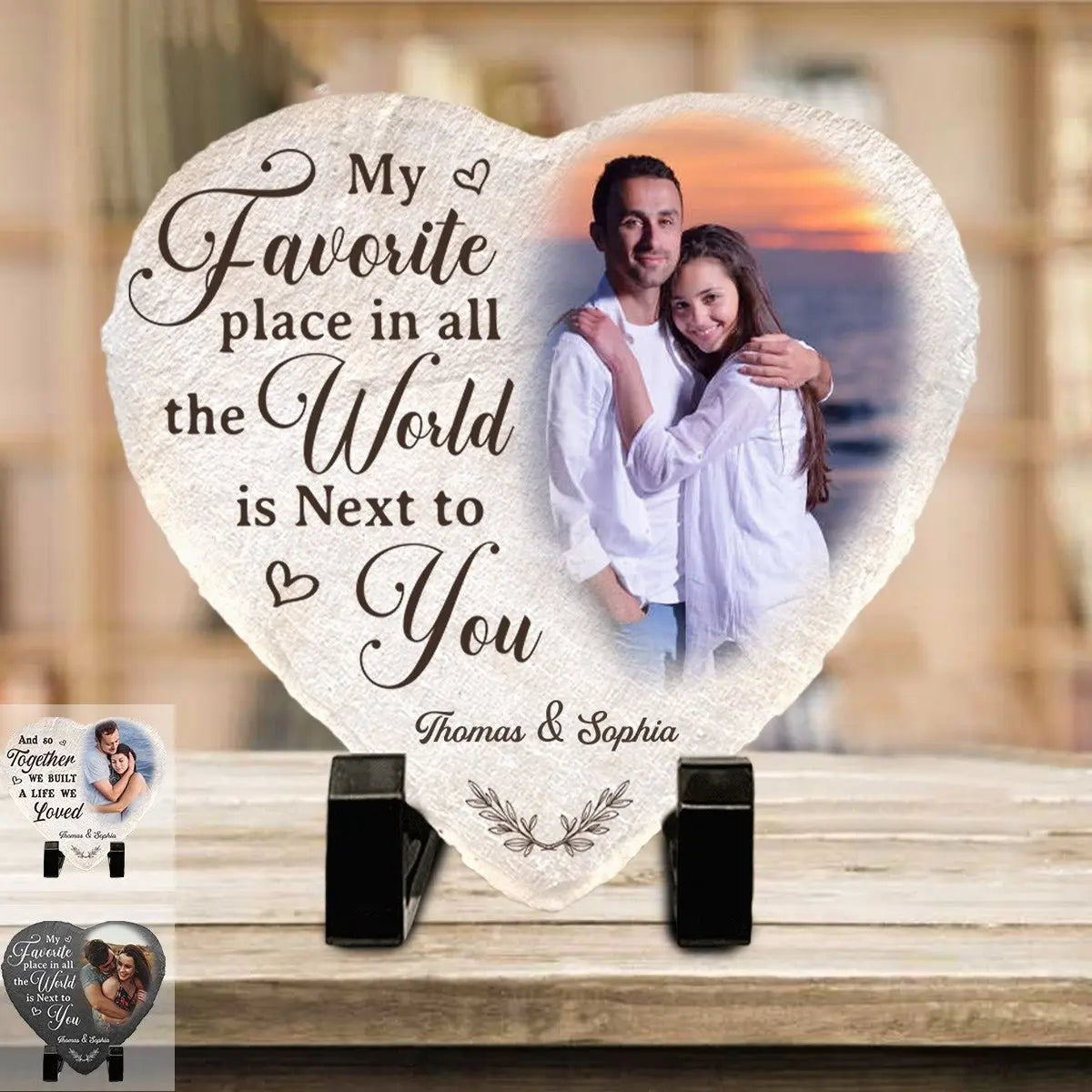 Couple - My Favorite Place In All The World Is Next To You - Personalized Heart Shaped Stone With Stand - The Next Custom Gift  STONE