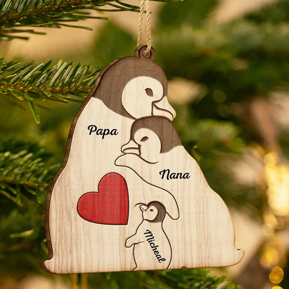 Couple Penguin Family Parents & Kids - Personalized Custom Shaped Wooden Ornament Ornament The Next Custom Gift