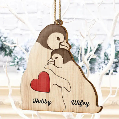 Couple Penguin Family Parents & Kids - Personalized Custom Shaped Wooden Ornament Ornament The Next Custom Gift