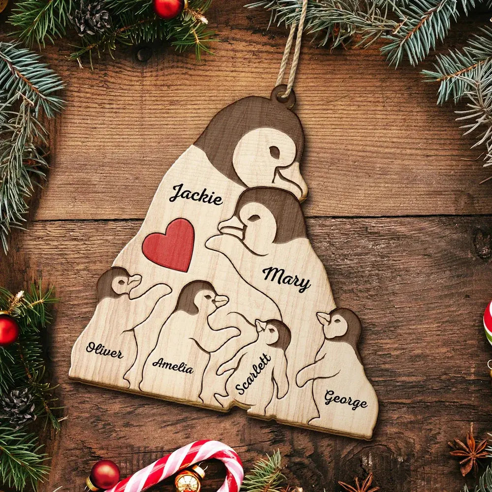 Couple Penguin Family Parents & Kids - Personalized Custom Shaped Wooden Ornament Ornament The Next Custom Gift