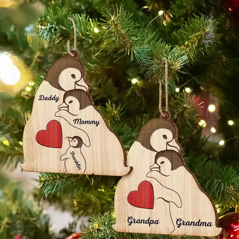 Couple Penguin Family Parents & Kids - Personalized Custom Shaped Wooden Ornament Ornament The Next Custom Gift