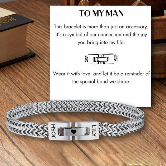 Couple - To My Man - Personalized Men's Engraved Bracelet Bracelets The Next Custom Gift