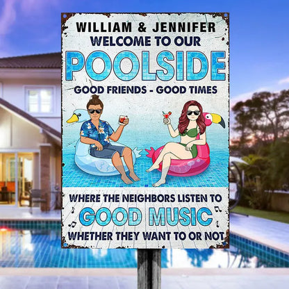 Couple Welcome Poolside - Gift For Couple - Personalized Custom Classic Metal Signs Metal Sign The Next Custom Gift