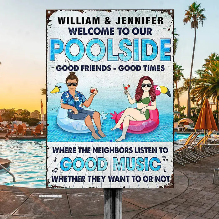 Couple Welcome Poolside - Gift For Couple - Personalized Custom Classic Metal Signs Metal Sign The Next Custom Gift