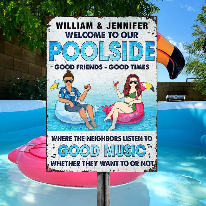 Couple Welcome Poolside - Gift For Couple - Personalized Custom Classic Metal Signs Metal Sign The Next Custom Gift