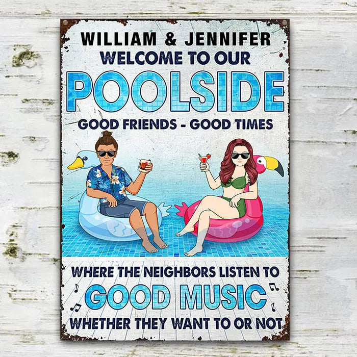 Couple Welcome Poolside - Gift For Couple - Personalized Custom Classic Metal Signs Metal Sign The Next Custom Gift