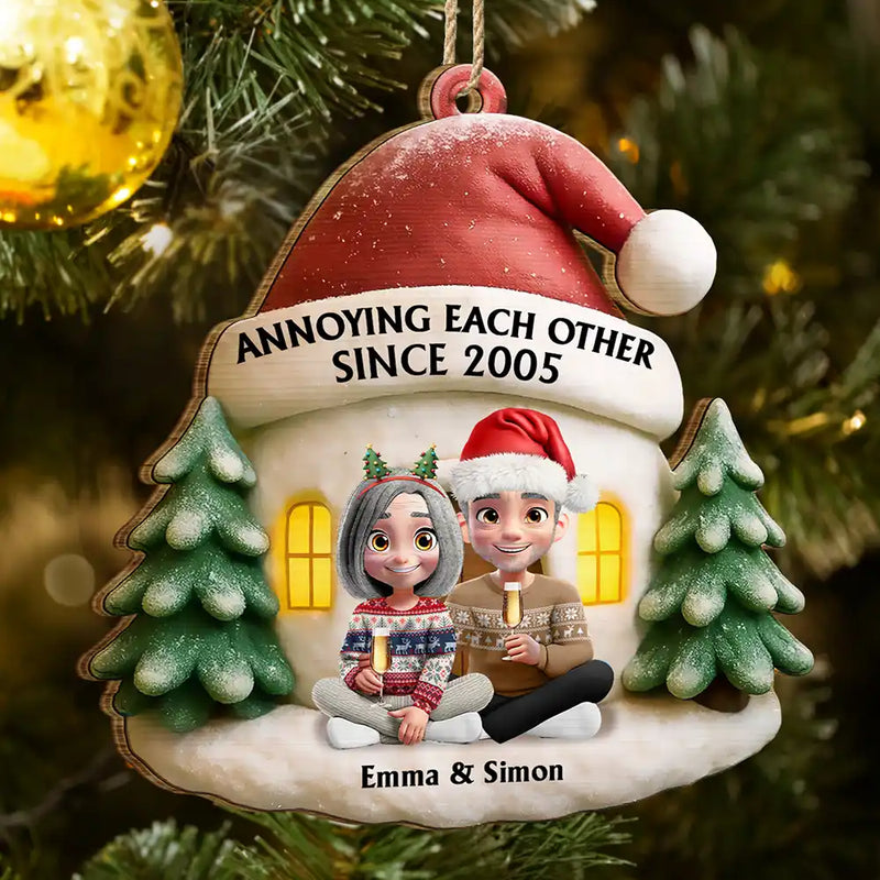 Couple Annoying Each Other Since - Personalized Custom Shaped Wooden Ornament