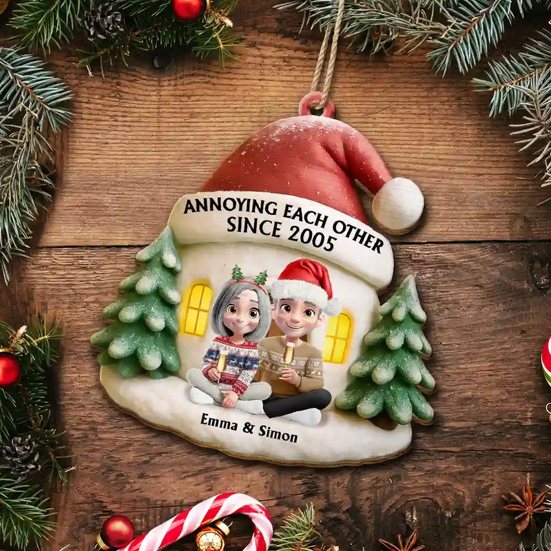 Couple Annoying Each Other Since - Personalized Custom Shaped Wooden Ornament