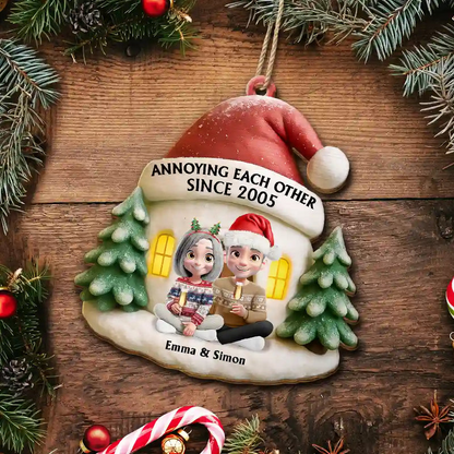 Couple Annoying Each Other Since - Personalized Custom Shaped Wooden Ornament