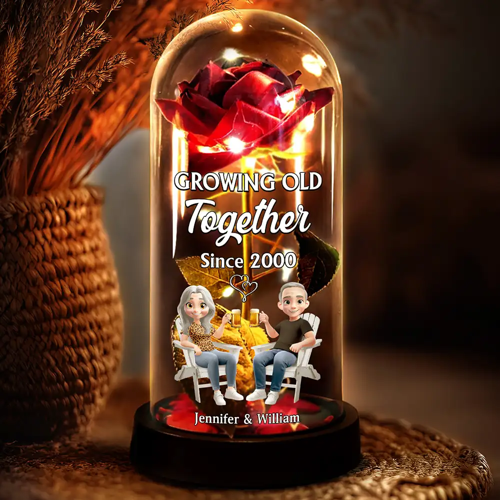 Couple Growing Old Together Since - Personalized Everlasting Rose Dome Lamp