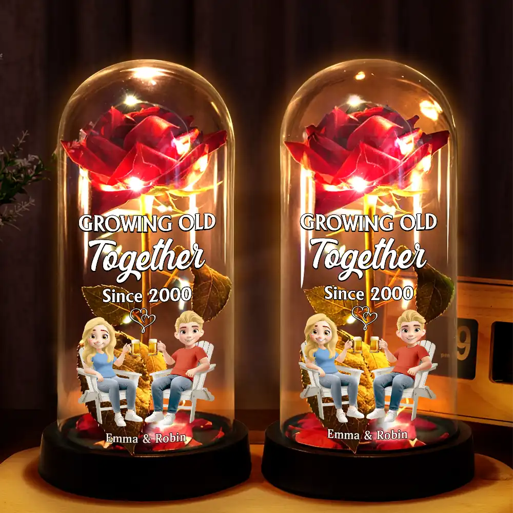 Couple Growing Old Together Since - Personalized Everlasting Rose Dome Lamp