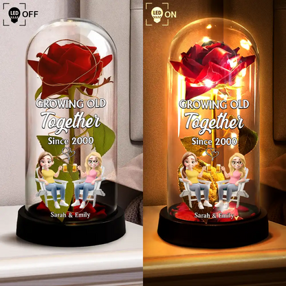 Couple Growing Old Together Since - Personalized Everlasting Rose Dome Lamp