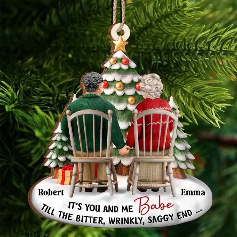 Couple It's You And Me Till The Bitter Wrinkly - Personalized Custom Shaped Wooden Ornament