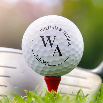 Couple Monogram With Names - Personalized Golf Ball