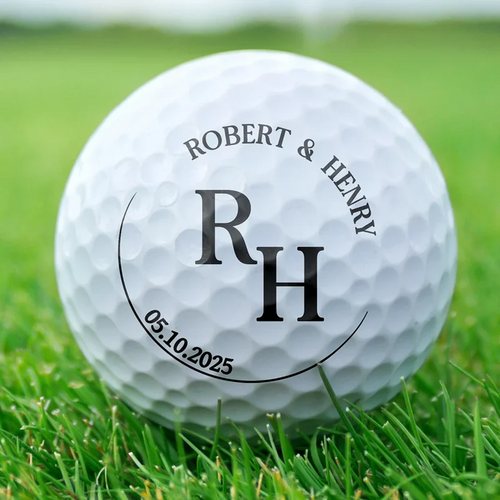 Couple Monogram With Names - Personalized Golf Ball