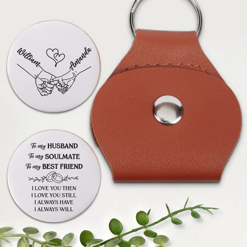 Couple My Husband Soulmate Best Friend - Personalized Leather Pocket Hug