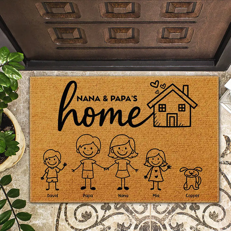 Couple Parents Home With Kid And Pet - Personalized Doormat