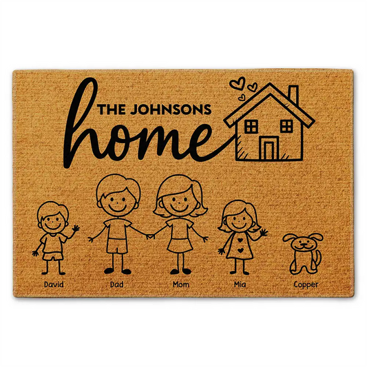 Couple Parents Home With Kid And Pet - Personalized Doormat