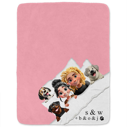 Couple & Pet Blanket, Minimal Monogram - Personalized Fleece Blanket