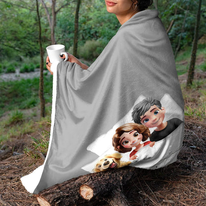 Couple & Pet Blanket, Minimal Monogram - Personalized Fleece Blanket