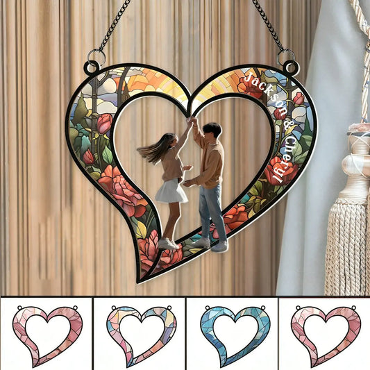 Couples Heart Love Anniversary Gifts - Personalized Photo Window Hanging Suncatcher Ornament Hanging Suncatcher Ornament The Next Custom Gift