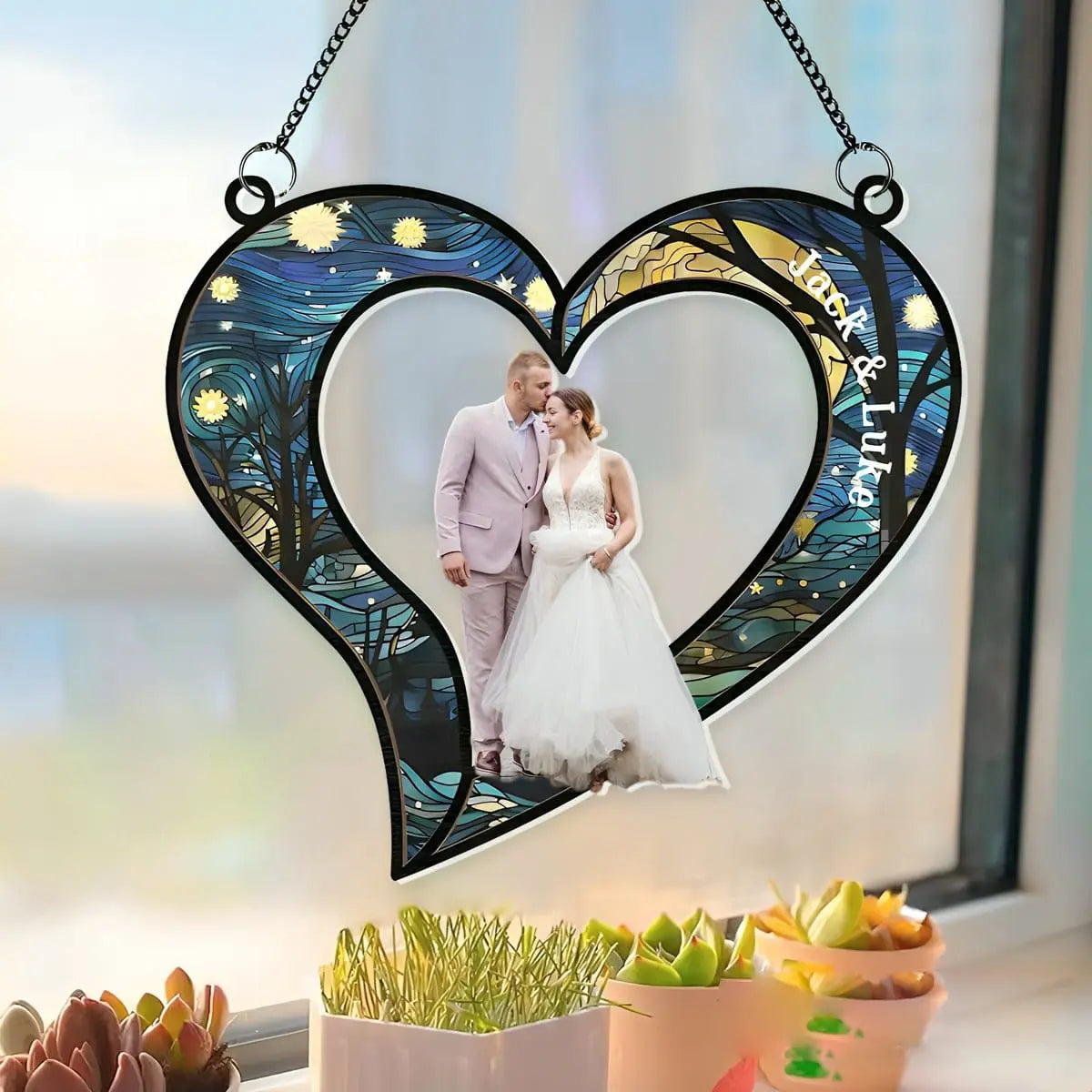 Couples Heart Love Anniversary Gifts - Personalized Photo Window Hanging Suncatcher Ornament Hanging Suncatcher Ornament The Next Custom Gift