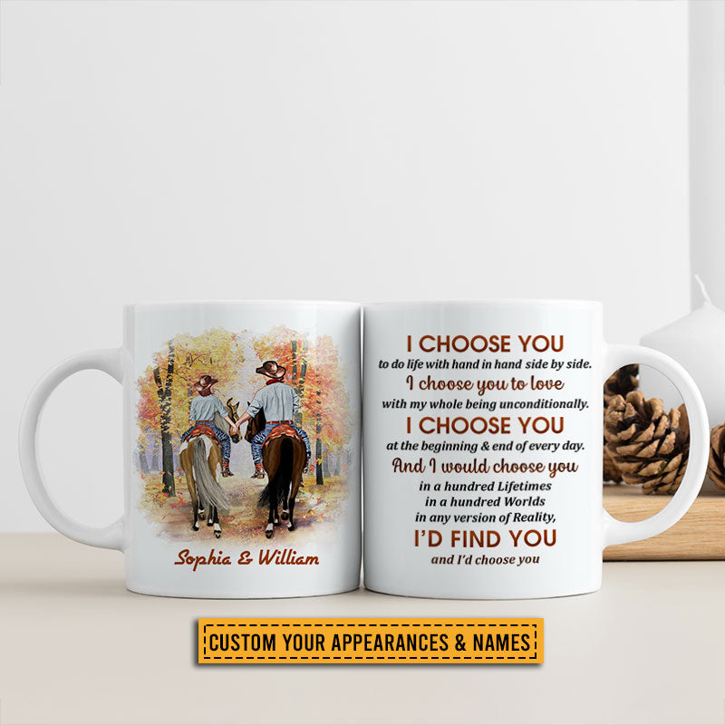 Cowboy Couple I Choose You Custom Mug, Personalized Horse Couple Mug, Couple Gift