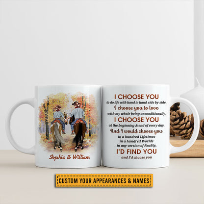 Cowboy Couple I Choose You Custom Mug, Personalized Horse Couple Mug, Couple Gift