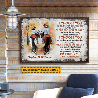 Cowboy Couple I Choose You Custom Poster, Personalized Horse Couple Wall Art, Couple Gift