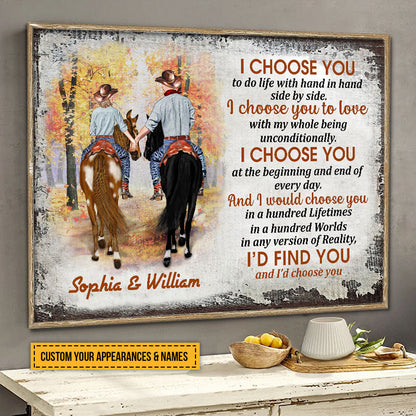 Cowboy Couple I Choose You Custom Poster, Personalized Horse Couple Wall Art, Couple Gift