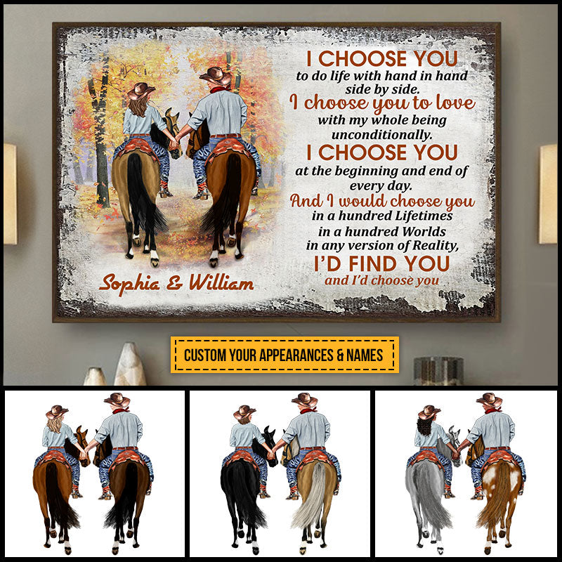 Cowboy Couple I Choose You Custom Poster, Personalized Horse Couple Wall Art, Couple Gift