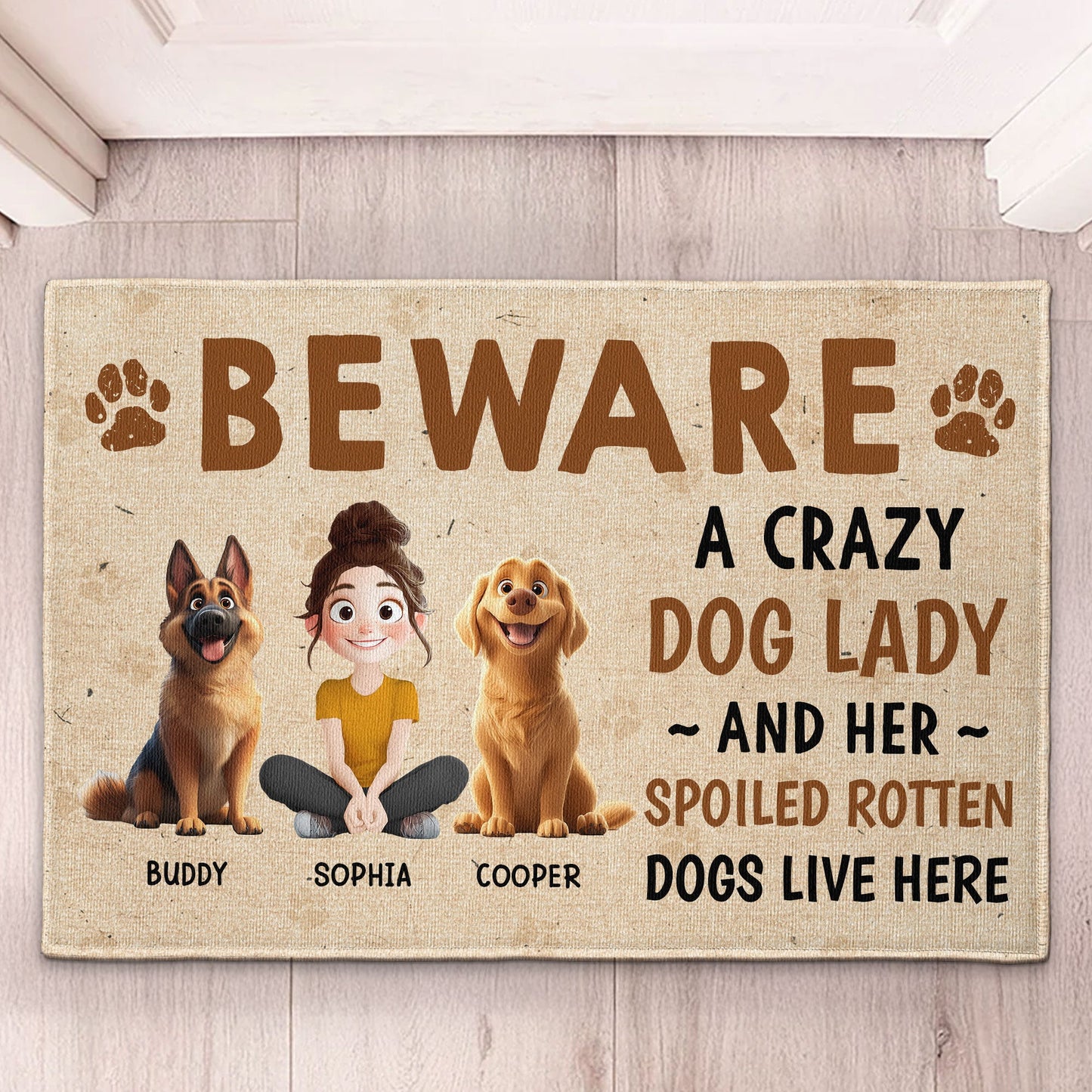 Crazy Dog Lady And Her Dogs - Personalized Doormat